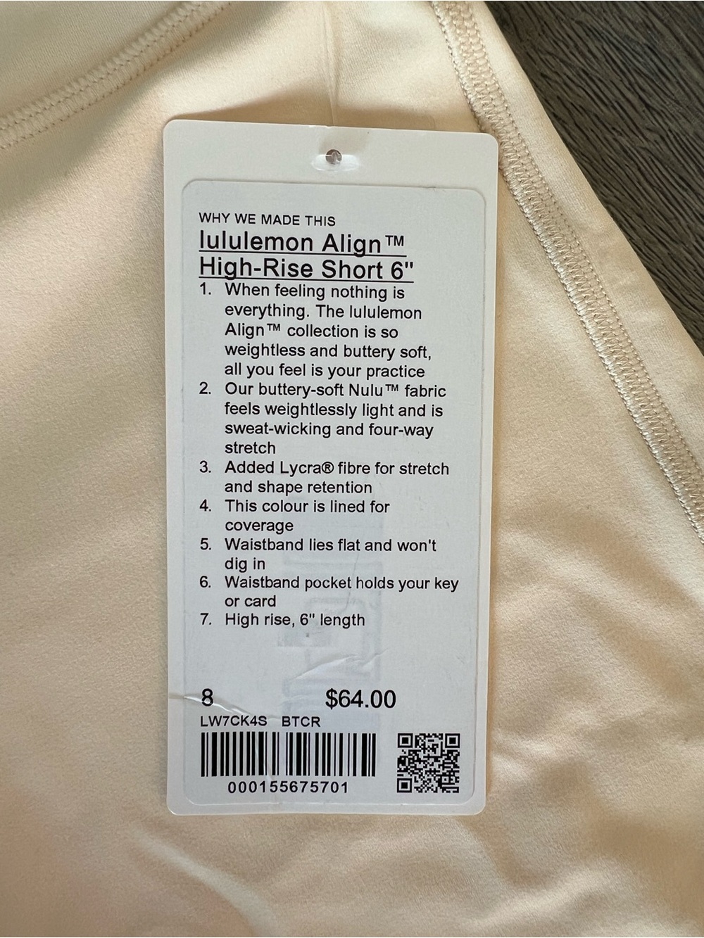 Lululemon Align Buttercream High Rise Shorts 6inch Women’s Size 8 NEW with tags - Picture 4 of 8